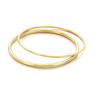 Minimalist gold stainless steel round wire bangles set of two for layered wear fashion
