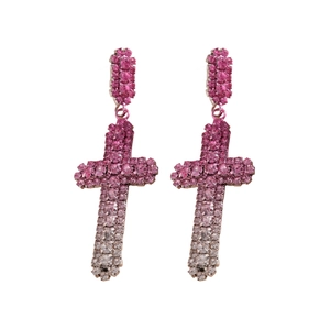 Boucles d'oreilles pendantes croix strass dégradé rose pour femmes bijoux à la mode