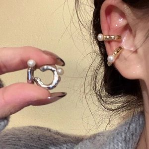 Alloy Artificial Pearl Ear Bone Clip Non Pierced Earrings For Women High Sense Simple Minimalist Geometric Ear Cuff Jewelry