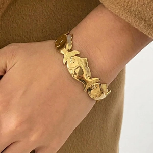 Fish Shape Open Bangle 18K Gold Plated Stainless Steel Waterproof Adjustable Hypoallergenic Cuff Bracelet For Women