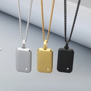 Collares de placa militar minimalistas en acero inoxidable plata, oro y negro con gema.