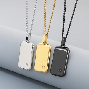 Collar con Colgante Cuadrado Minimalista de Acero Inoxidable con Diamantes de Imitación Incrustados Estilo Militar Dog Tag para Hombre