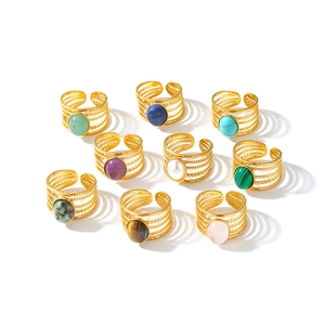 Set of vintage 18k gold plated stainless steel rings featuring colorful natural stones