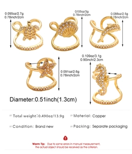Detailed dimensions and weight specifications for nautical themed copper zircon nail rings set