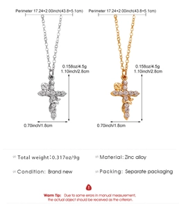Detailed dimensions of gold and silver cross necklaces with cubic zirconia settings