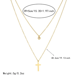 Detail of gold double-layer necklace with zircon stud and cross pendant dimensions