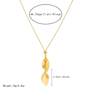 Detail showing dimensions of gold leaf pendants on a stainless steel snake chain
