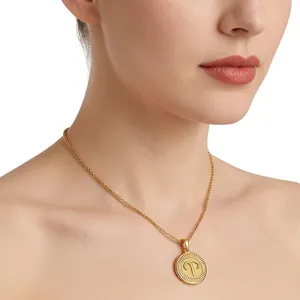 18k gold plated stainless steel Aries zodiac necklace with round medallion pendant