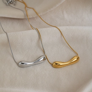 Minimalist 18K gold and silver plated stainless steel necklaces with fluid pendants