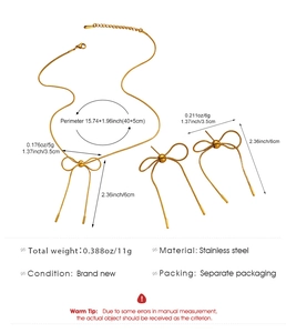 Detailed size and weight chart of the gold bow necklace and earring jewelry set