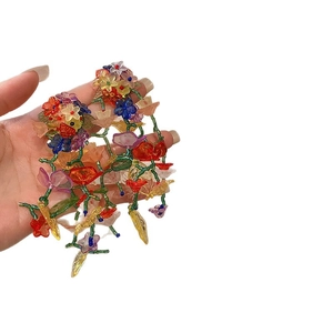 Colorful handmade acrylic flower dangle earrings with silver needle posts for women