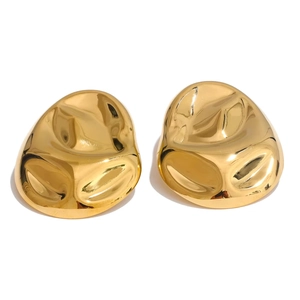 Polished 18K gold titanium steel geometric stud earrings with modern lava drop design