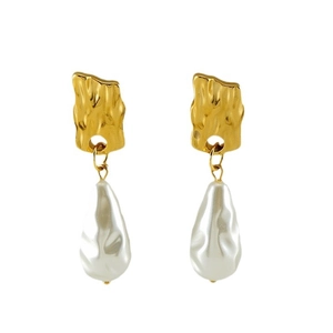Boucles d'oreilles vintage en acier inoxydable avec plaque dorée et perles goutte