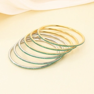 Vintage 18K Vergoldeter Edelstahl Armreif Für Damen Mode Stapelbar Grüne Strass Runde Armband Schmuck