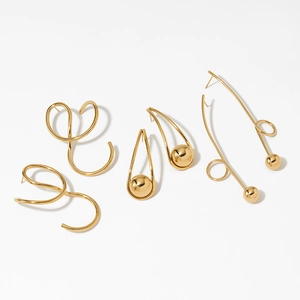 Creative gold-plated stainless steel earrings set with minimalist geometric designs