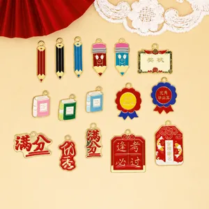 Zinc Alloy Enamel Pencil Book Certificate Charms Graduation Season DIY Jewelry Making Accessories Keychain Bookmark Pendant