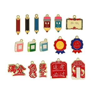 Graduation season DIY alloy enamel charms with pencil and award medal designs for jewelry