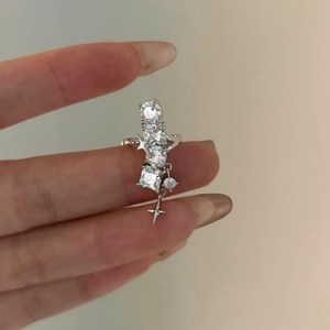 Sparkling silver star and geometric cubic zirconia ear cuff clip-on earring for women