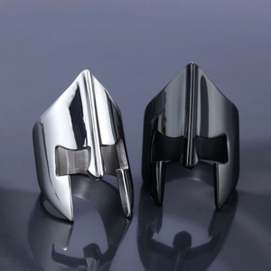 Anello Maschera Casco Guerriero Spartano Da Uomo Acciaio Inossidabile Vintage Punk Gothic Gladiatore Gioielli Argento Nero