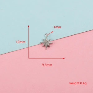Detailed view of a silver north star pendant with sparkling zircon inlays and dimensions.