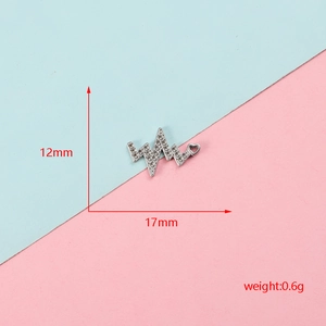 Stainless steel heartbeat pendant detail with 17mm x 12mm dimensions and 0.6g weight