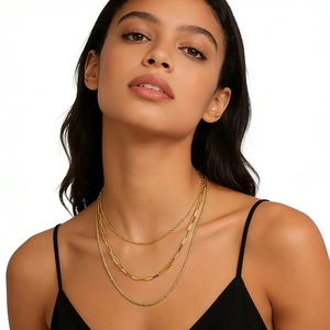 Layered Necklace 18K Gold Plated Stainless Steel Paperclip Box O-Chain Multi Strand Retro Minimalist Jewelry For Women