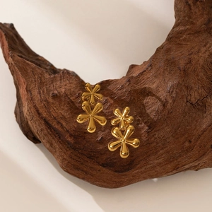 Vintage gold 18k plated stainless steel double flower stud earrings for women