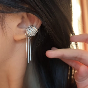 Minimalist Copper Zirconia Tassel Ear Cuff Silver Plated Non-Pierced Clip-on Earrings For Women Fashion Cold Style Jewelry