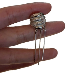 Elegant silver wide-edge tassel ear bone clip with rhinestones, no-piercing design.