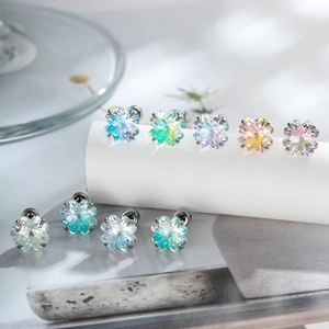Women Flower Lucky Cut Titanium Steel Stud Earrings Dopamine Color Rhinestone Piercing Ear Bone Stud Fashion Jewelry Gift