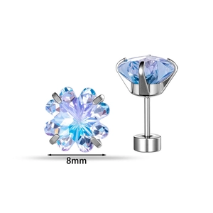 Elegant 8mm dopamine blue flower stud earrings with shimmering lucky cut crystals