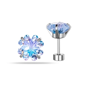 Sparkling 8mm flower-shaped iridescent purple crystal ear bone studs in silver finish