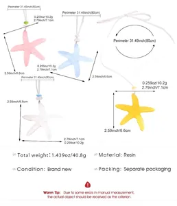 Resin starfish necklaces detail with precise dimensions and weight specifications