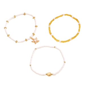 Juego de 3 tobilleras de cuentas con colgantes de estrella de mar y concha estilo playa