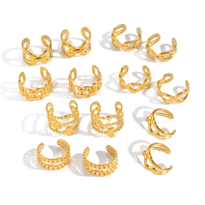 13-piece set of elegant 18K gold-plated stainless steel double-layer ear cuffs and rings