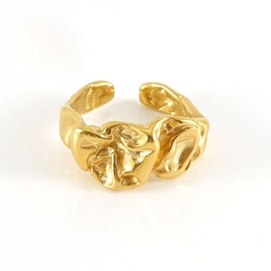 Bague ouverte lave dorée irrégulière en acier inoxydable plaqué or 18 carats chic