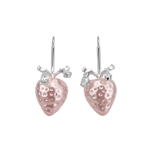 Elegant strawberry drop earrings with pear-cut cubic zirconia and pink enamel