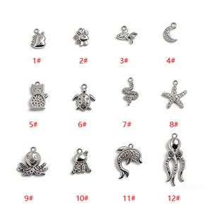 Lot de 12 breloques animaux en acier inoxydable, formes de poulpe tortue et chat incluses