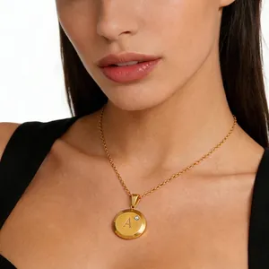 Letter Pendant Necklace 18K Gold Plated Stainless Steel With Rhinestone Zircon Minimalist Jewelry For Women