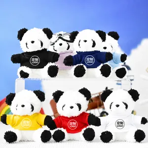 Cute Panda Plush Keychain Stuffed Animal Bag Pendant Wearing Colorful T-Shirt Soft Small Doll For Kids Gift Accessory