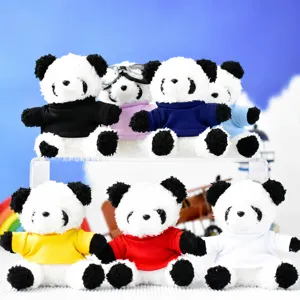 Cute Panda Plush Keychain Stuffed Animal Bag Pendant Wearing Colorful T-Shirt Soft Small Doll For Kids Gift Accessory