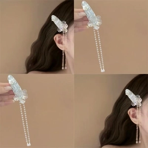 Elegant Glass Flower Hair Clip With Long Tassel Fringe For Women Luxurious Rhinestone Side Clip Fashion Hair Accessories Jewelry