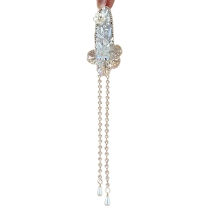 Elegant butterfly crystal flower hair clip with sparkling long bead tassels for stylish women