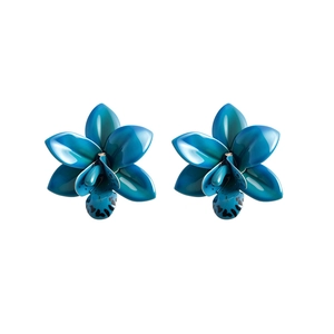 Elegante blau-türkise Orchideen-Ohrstecker mit glänzender Emaille-Oberfläche für Damen