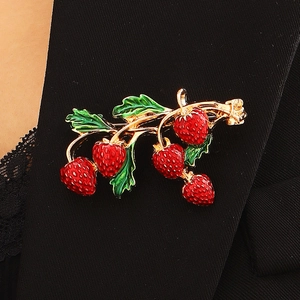 Mode Frucht Brosche Zinklegierung Tropföl Erdbeere Kirsche Granatapfel Banane Nadel Strass Zubehör Für Damen Schmuck