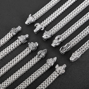 Detailed view of vintage zodiac-themed bracelets with intricate metal chain weaving