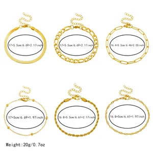 Größentabelle für das 6-teilige goldene Edelstahl-Armbandset mit verschiedenen Kettentypen