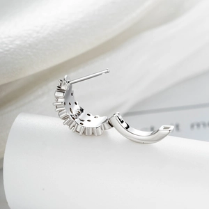 Elegante orecchino a cerchio in zircone micro-pavé argentato con perno a spillo dritto