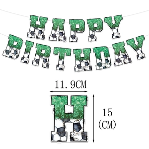 Banderole Happy Birthday thème football avec paillettes vertes pour fête sportive