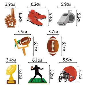 Size chart showing exact dimensions for American football party decorations in centimeters
